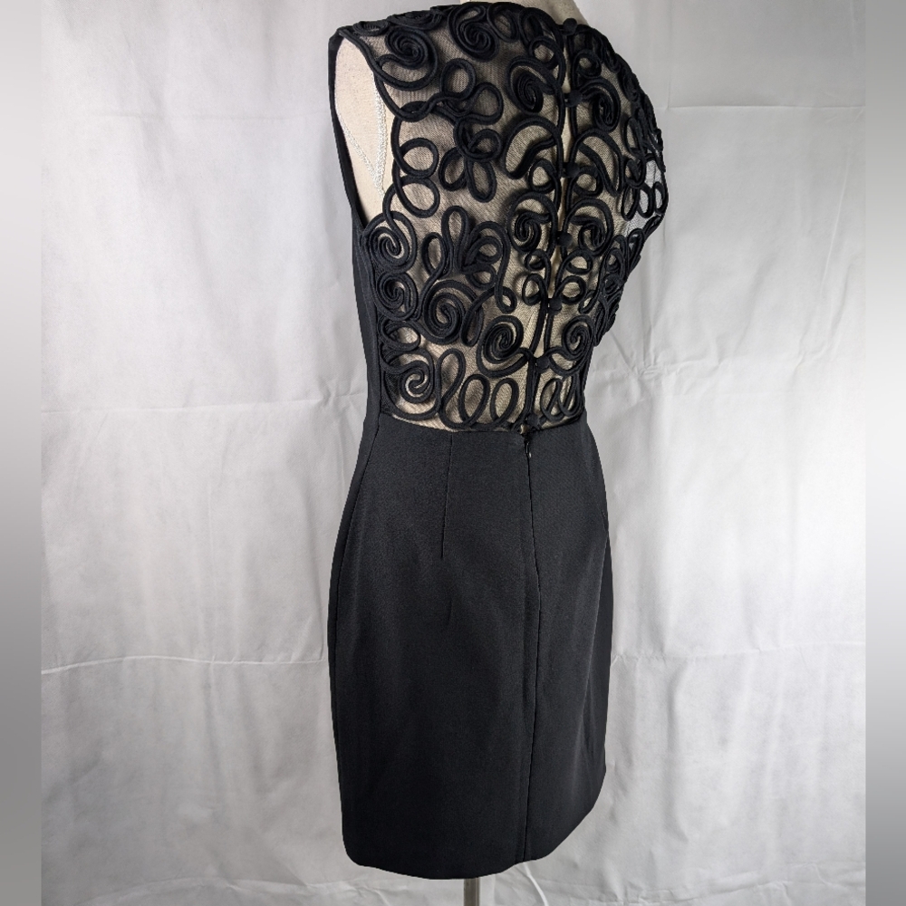 Ann Taylor Black Midi Dress Size 8 Mesh Applique Button Back